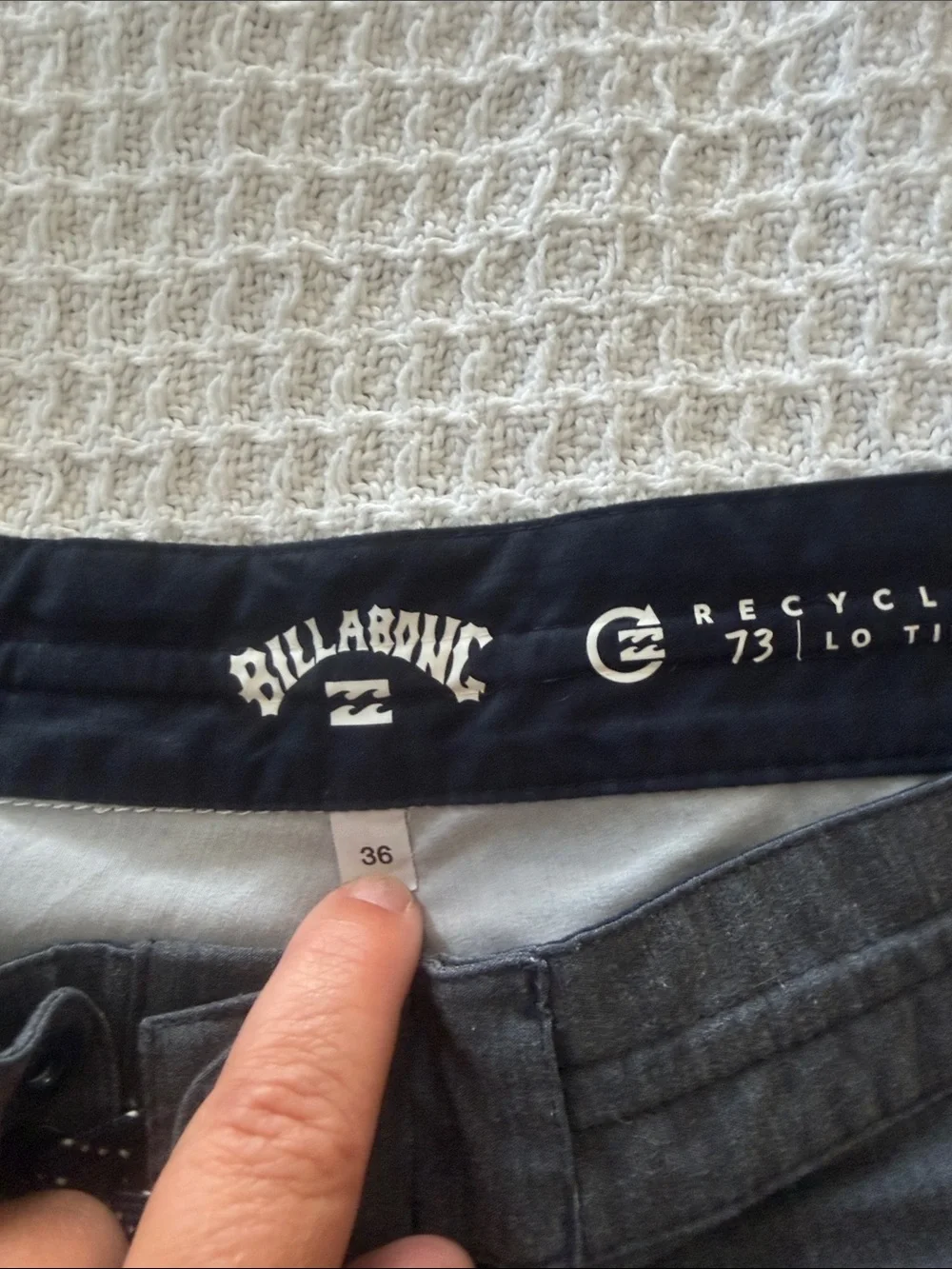 Billabong Men’s Gray Patterned Board Shorts with Navy Drawstring